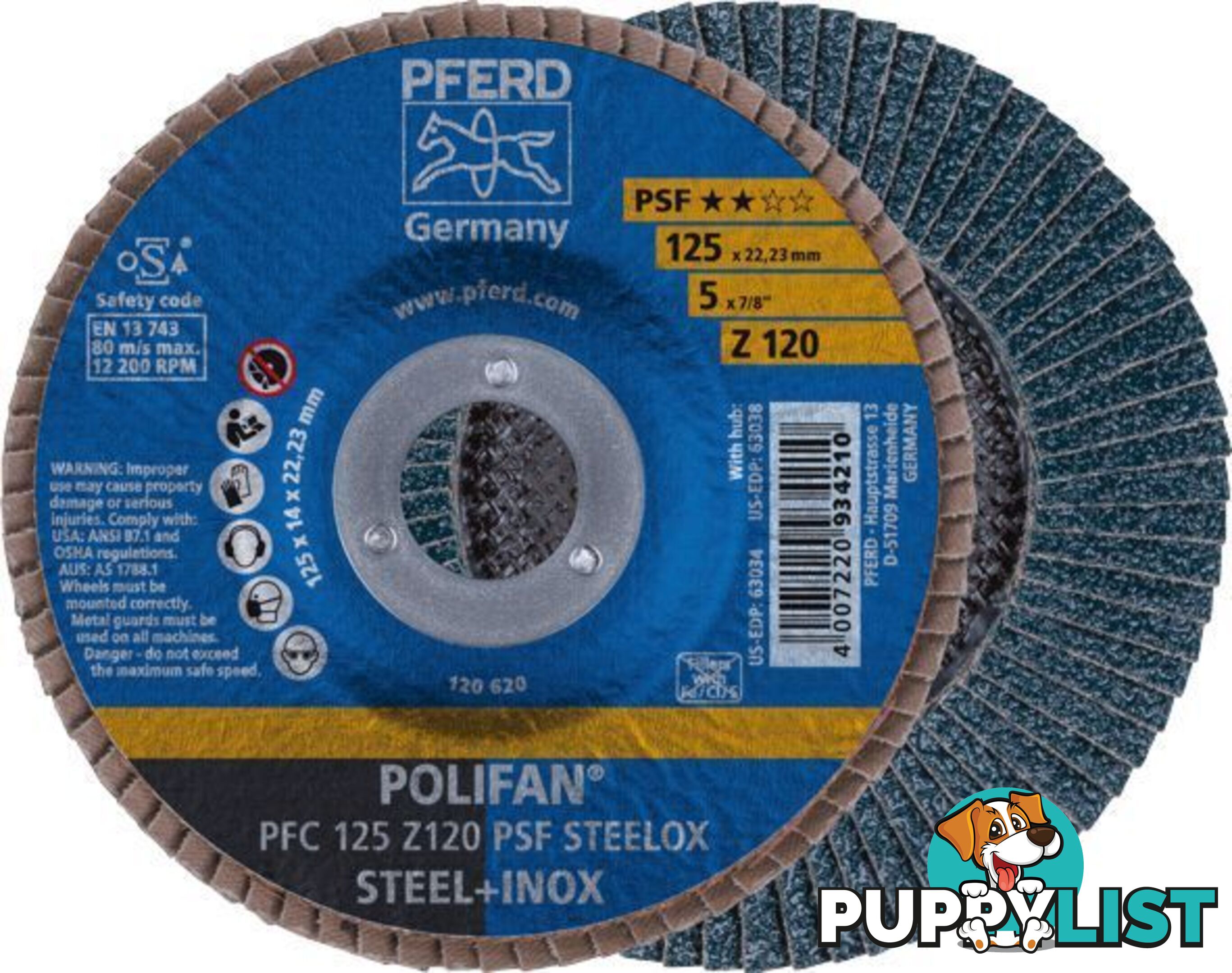 Polifan Flap Disc 125mm 5" 120G GP Zirconia Inox Pferd 67769125 Pack of 5