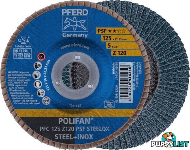 Polifan Flap Disc 125mm 5" 120G GP Zirconia Inox Pferd 67769125 Pack of 5