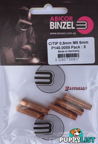 1.2mm Aluminium M6 6mm 25mm Binzel contact tip Pk:10 P141.0011