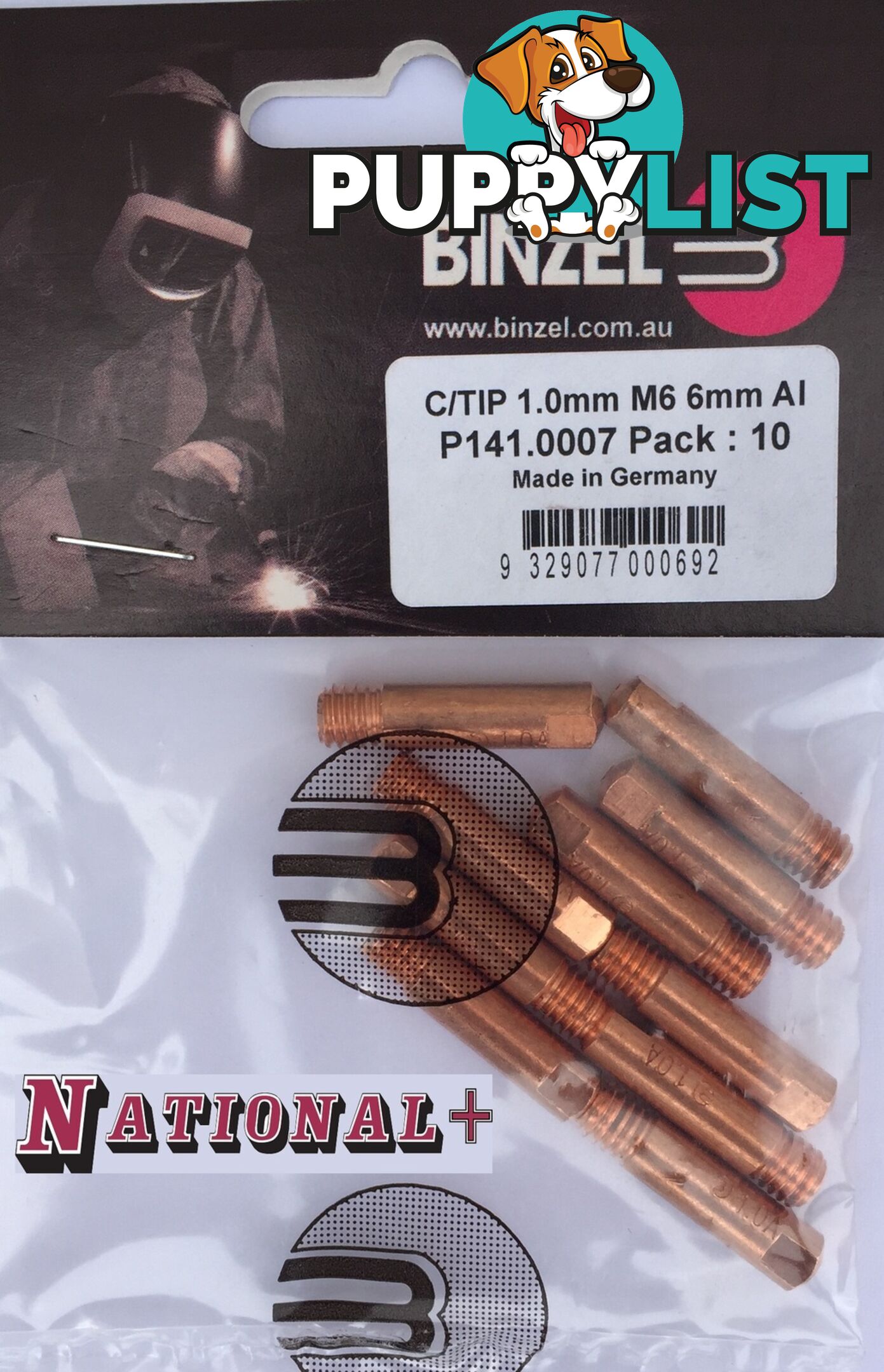 1.2mm Aluminium M6 6mm 25mm Binzel contact tip Pk:10 P141.0011