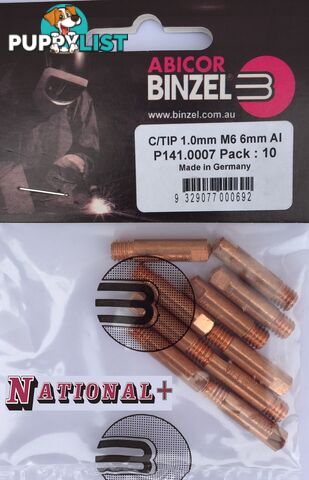 1.2mm Aluminium M6 6mm 25mm Binzel contact tip Pk:10 P141.0011