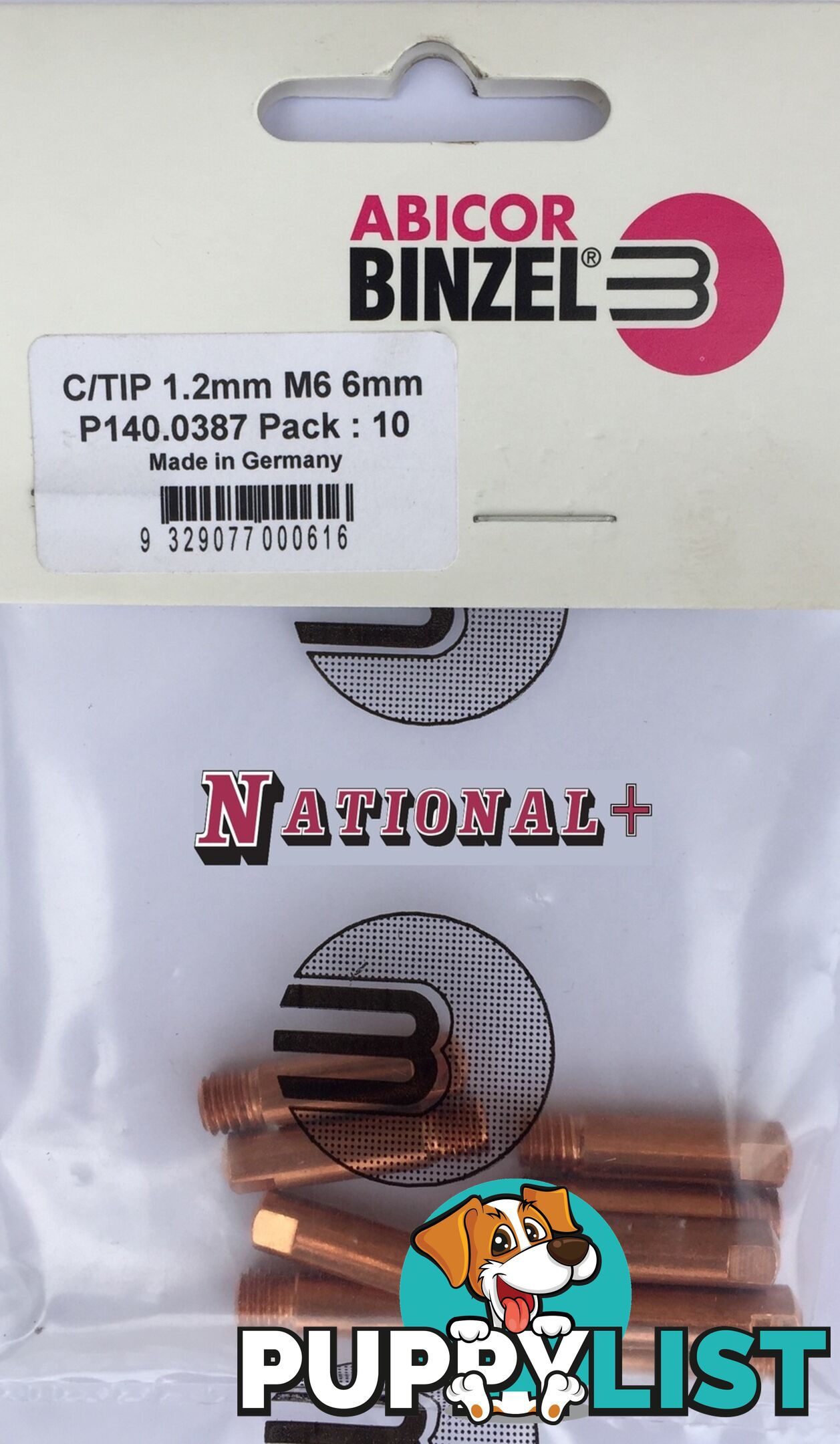 1.2mm Aluminium M6 6mm 25mm Binzel contact tip Pk:10 P141.0011