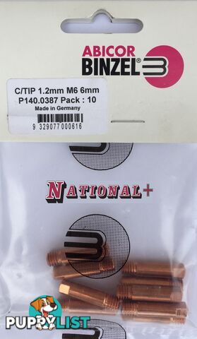 1.2mm Aluminium M6 6mm 25mm Binzel contact tip Pk:10 P141.0011