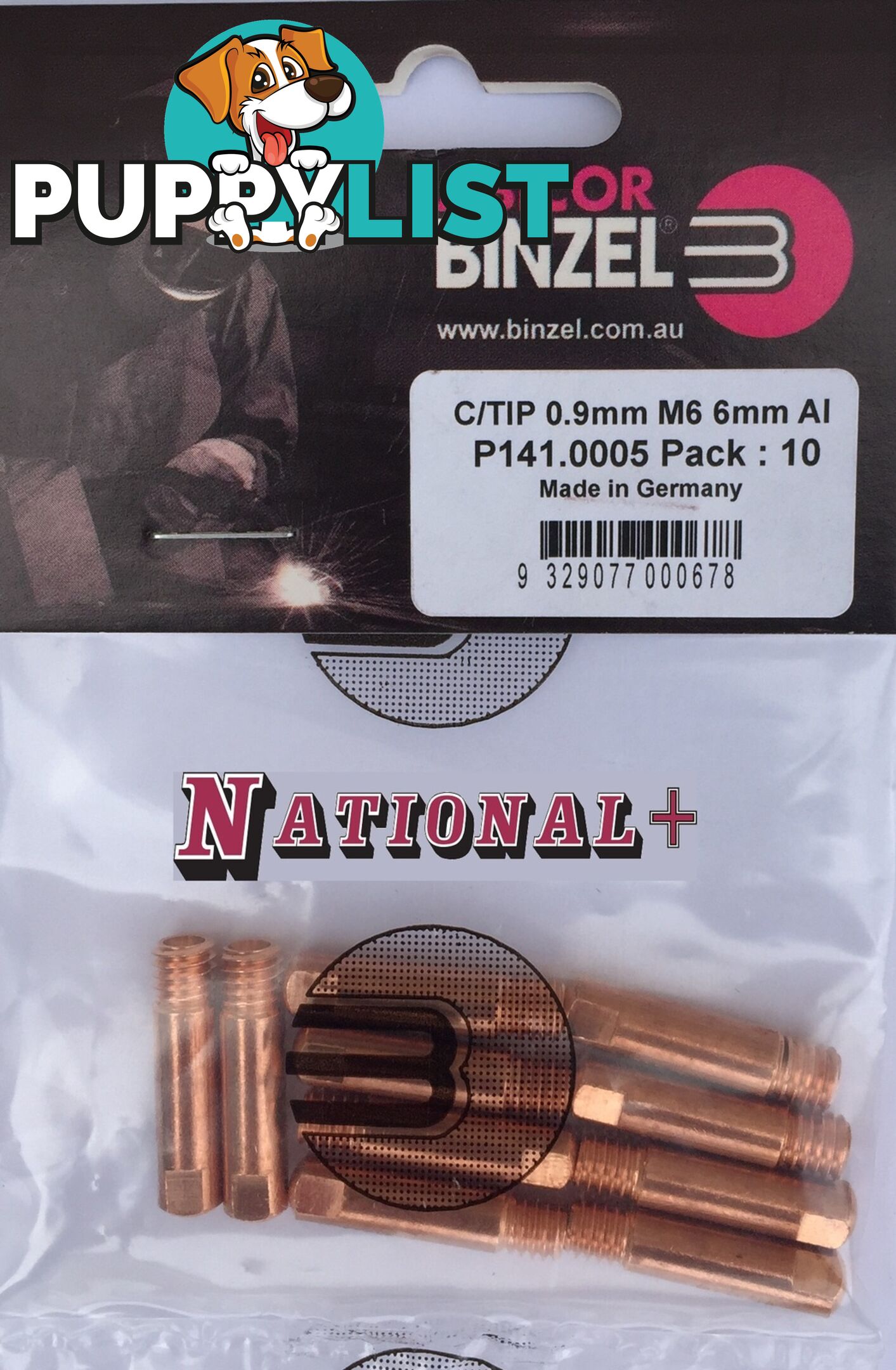 1.2mm Aluminium M6 6mm 25mm Binzel contact tip Pk:10 P141.0011