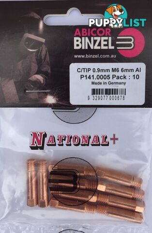 1.2mm Aluminium M6 6mm 25mm Binzel contact tip Pk:10 P141.0011