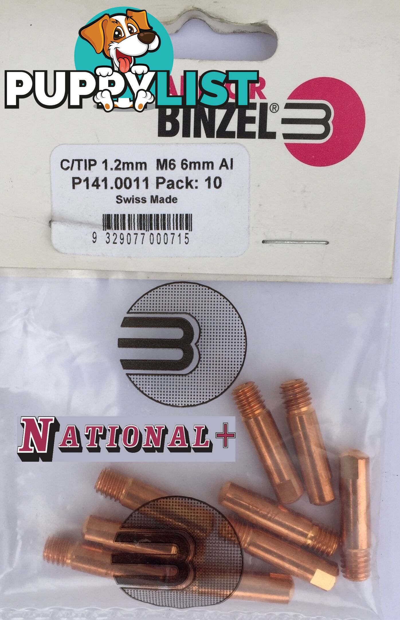 1.2mm Aluminium M6 6mm 25mm Binzel contact tip Pk:10 P141.0011