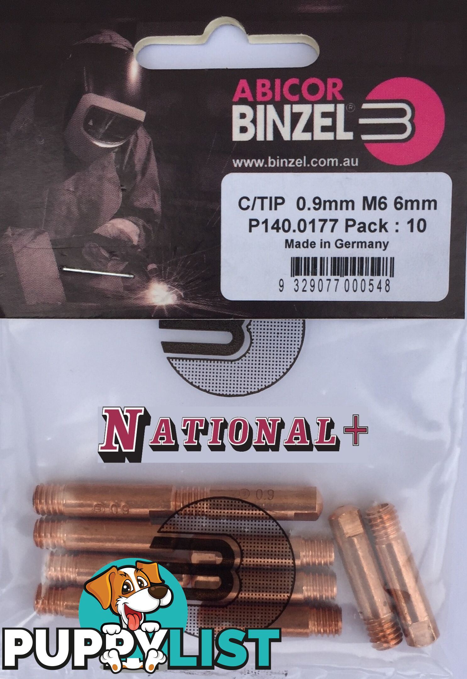 1.2mm Aluminium M6 6mm 25mm Binzel contact tip Pk:10 P141.0011