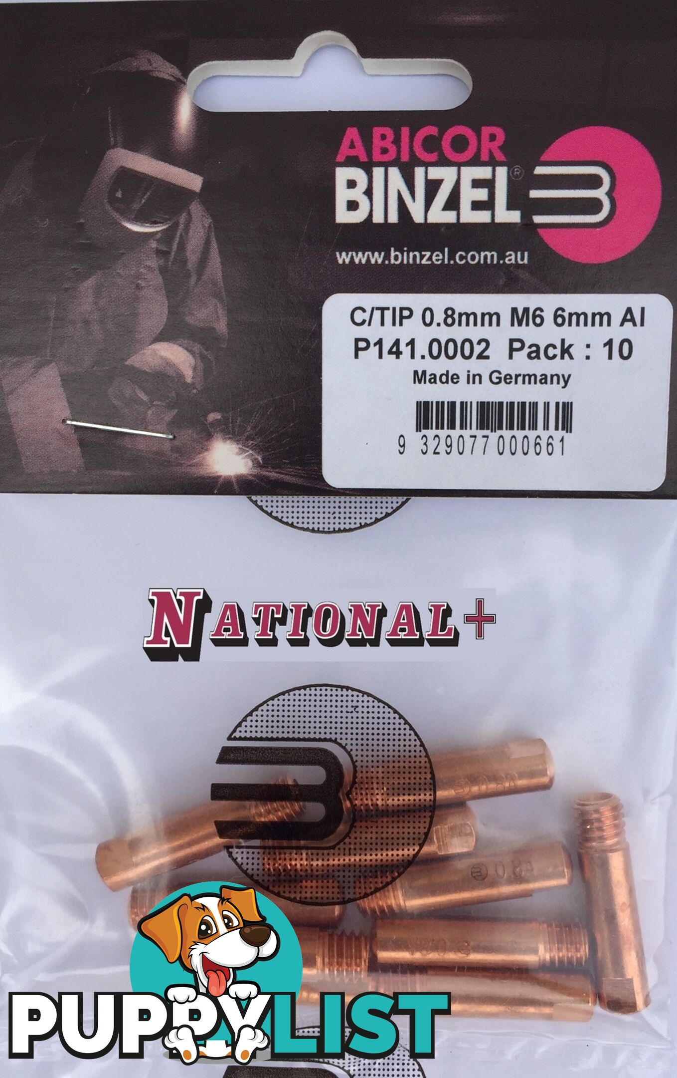 1.2mm Aluminium M6 6mm 25mm Binzel contact tip Pk:10 P141.0011