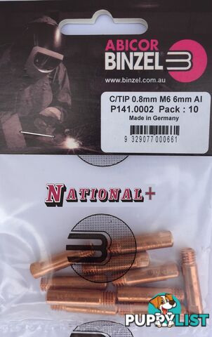 1.2mm Aluminium M6 6mm 25mm Binzel contact tip Pk:10 P141.0011