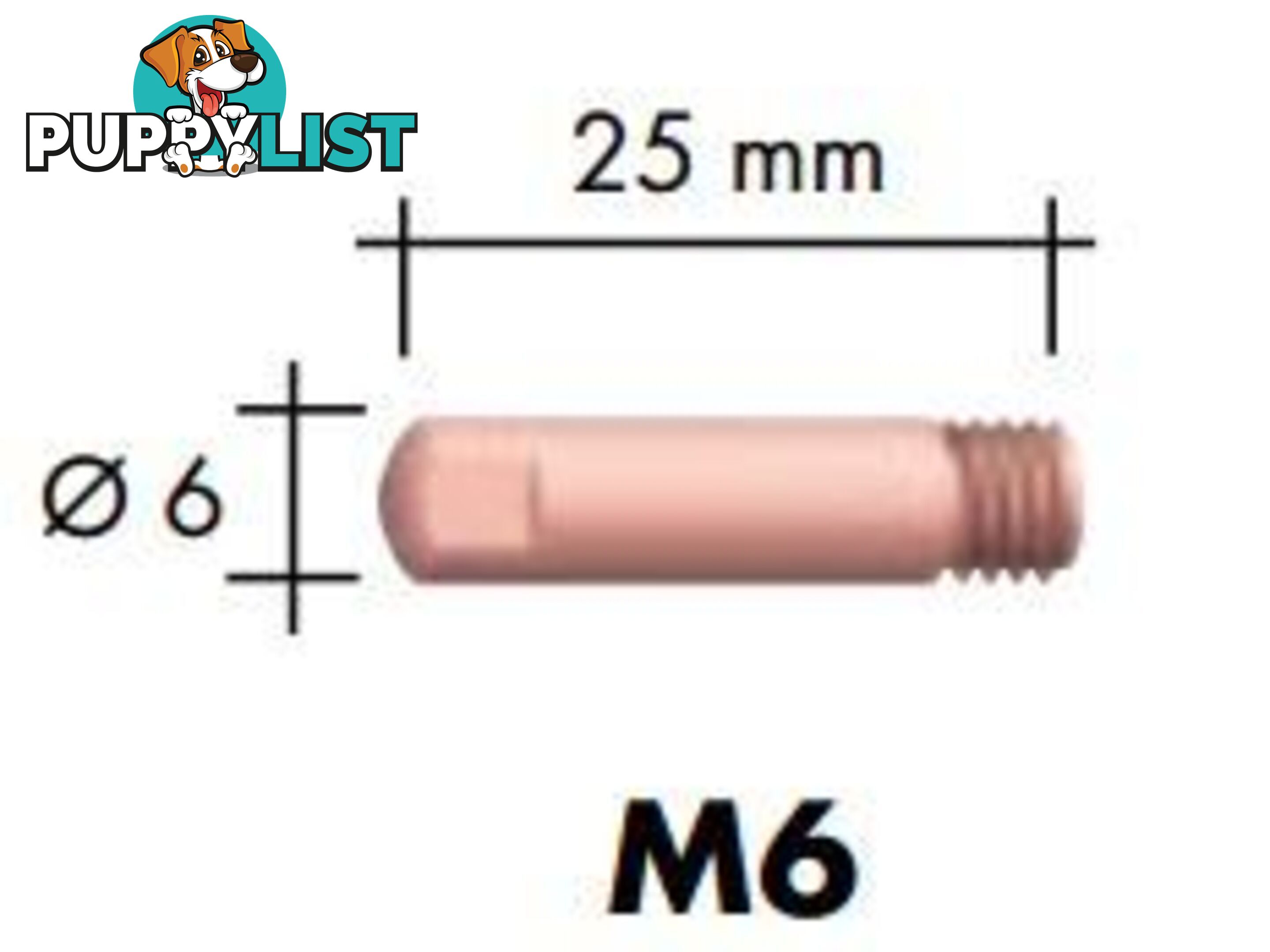 1.2mm Aluminium M6 6mm 25mm Binzel contact tip Pk:10 P141.0011