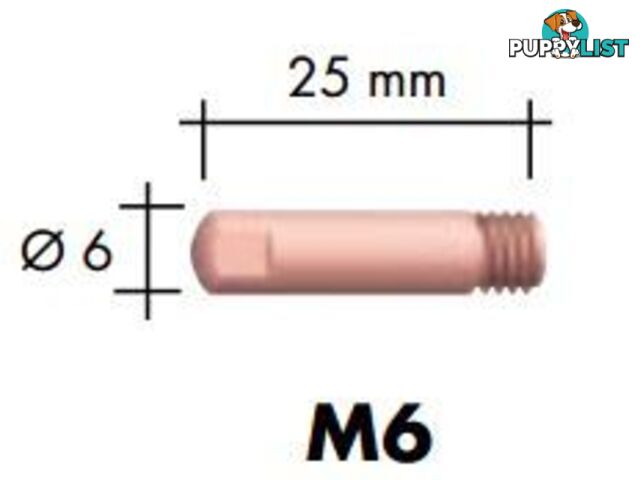 1.2mm Aluminium M6 6mm 25mm Binzel contact tip Pk:10 P141.0011