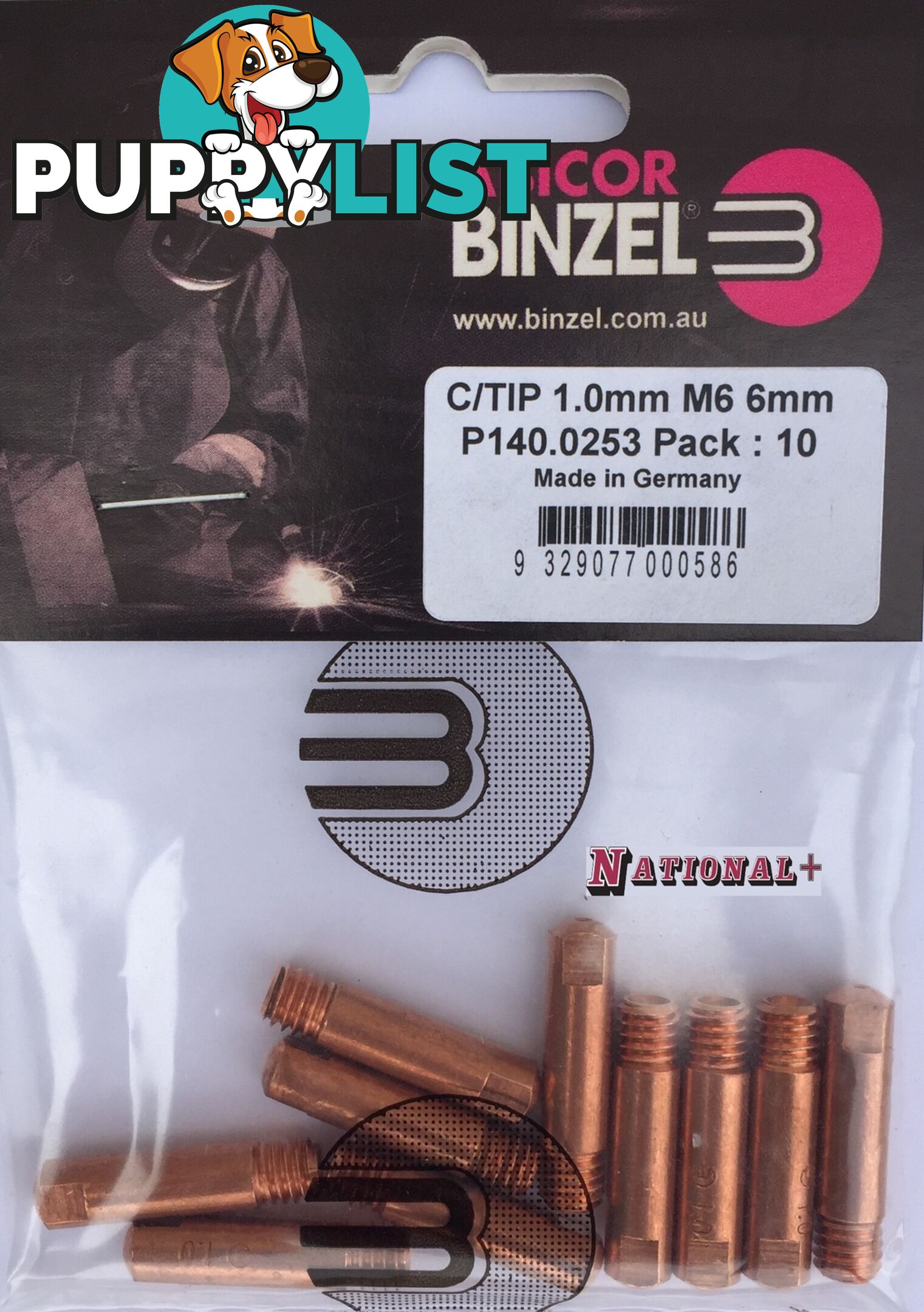 1.2mm Aluminium M6 6mm 25mm Binzel contact tip Pk:10 P141.0011