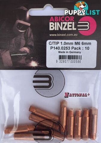 1.2mm Aluminium M6 6mm 25mm Binzel contact tip Pk:10 P141.0011