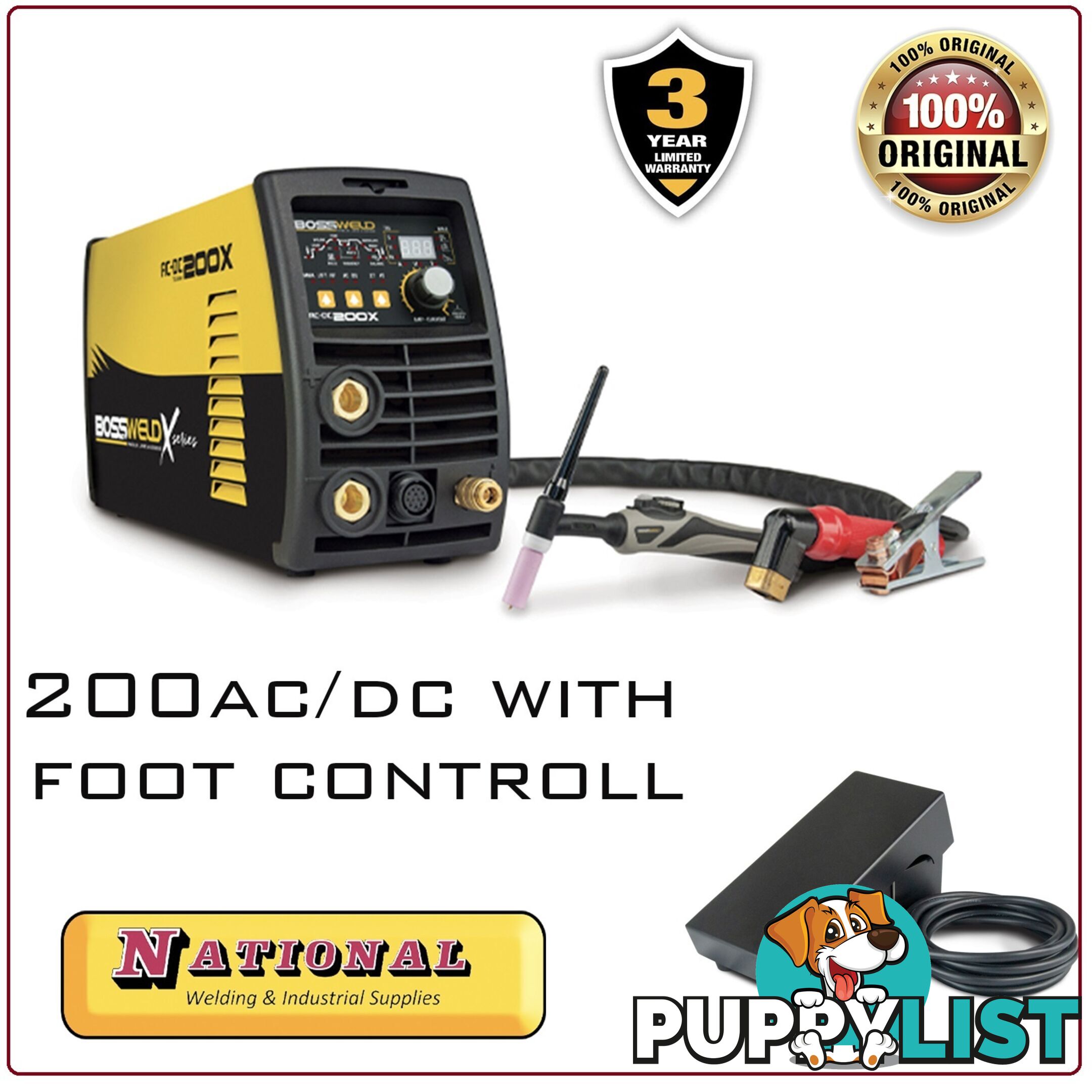 Tig Welder 200X AC/DC X-Series With Foot Controller Bossweld 692200FOOT