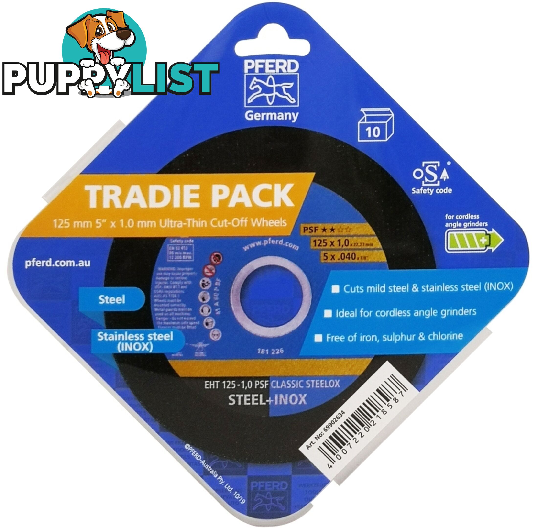 Cut-Off Wheel 125mm Ultra Thin Classic Steelox Tradie Pack General Purpose Pferd 69902634 Pkt : 10