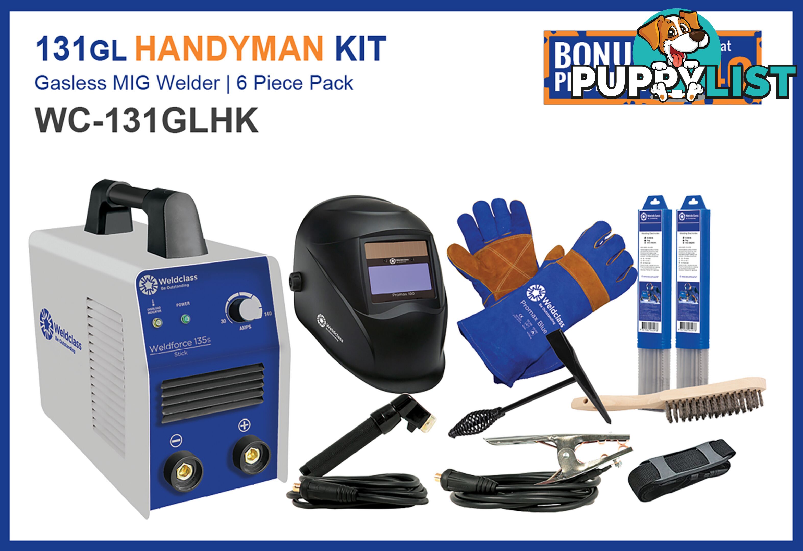 131GL Gasless MIG Welder Handyman Kit 6 Piece Weldclass WC-131GLHK