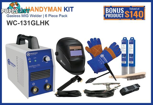 131GL Gasless MIG Welder Handyman Kit 6 Piece Weldclass WC-131GLHK