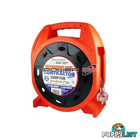 Extension Reel Contractor 15m Cable 15 Amp Plug 1.5mm conductor 240V Ac Ultracharge UR250-15R