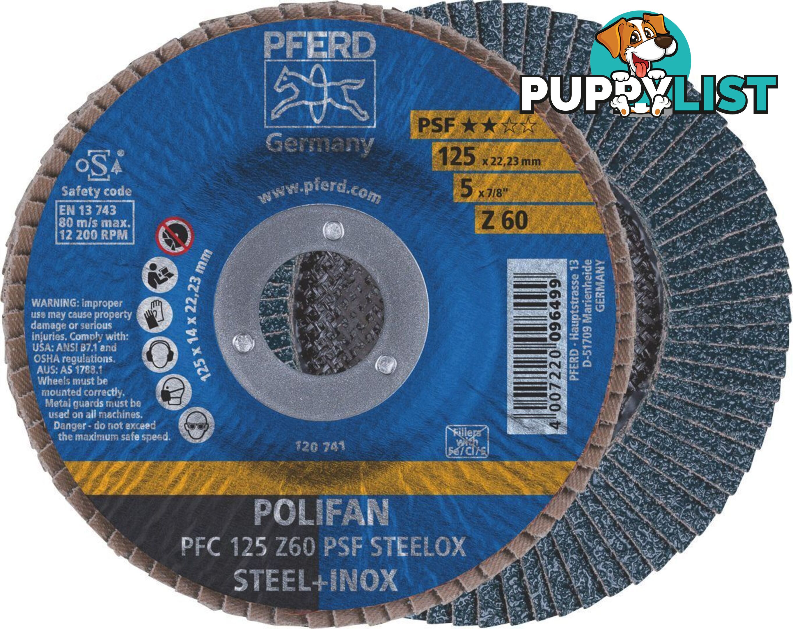 Polifan Flap Disc 125mm 5'' 60G GP Zirconia Inox 67770126 Each