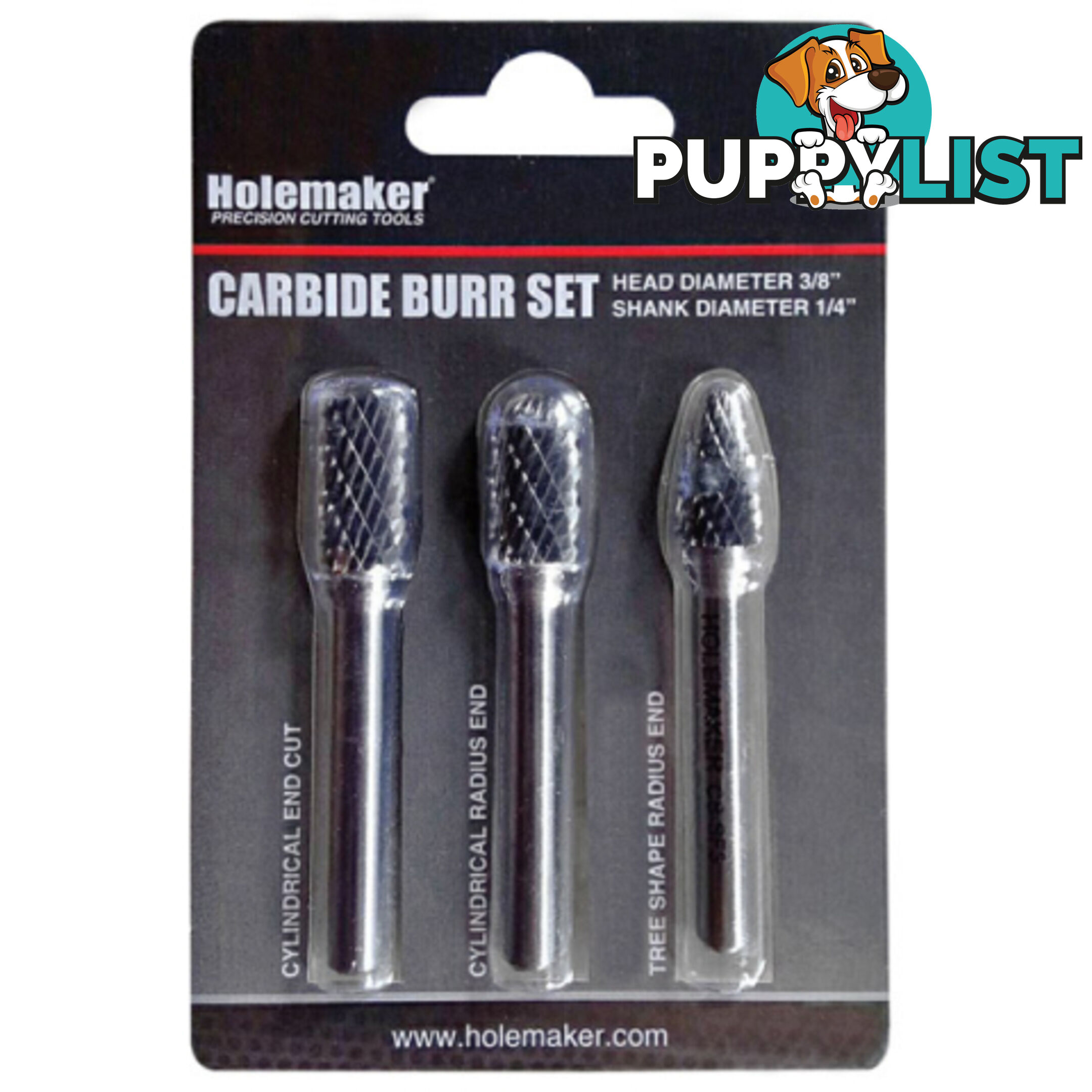 Carbide Burr Set Blister Pack- 3 Piece SB3/SC3/SF3 Holemaker CB-SET-03