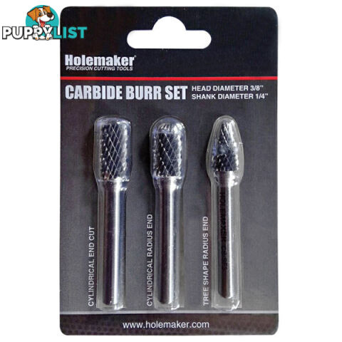 Carbide Burr Set Blister Pack- 3 Piece SB3/SC3/SF3 Holemaker CB-SET-03