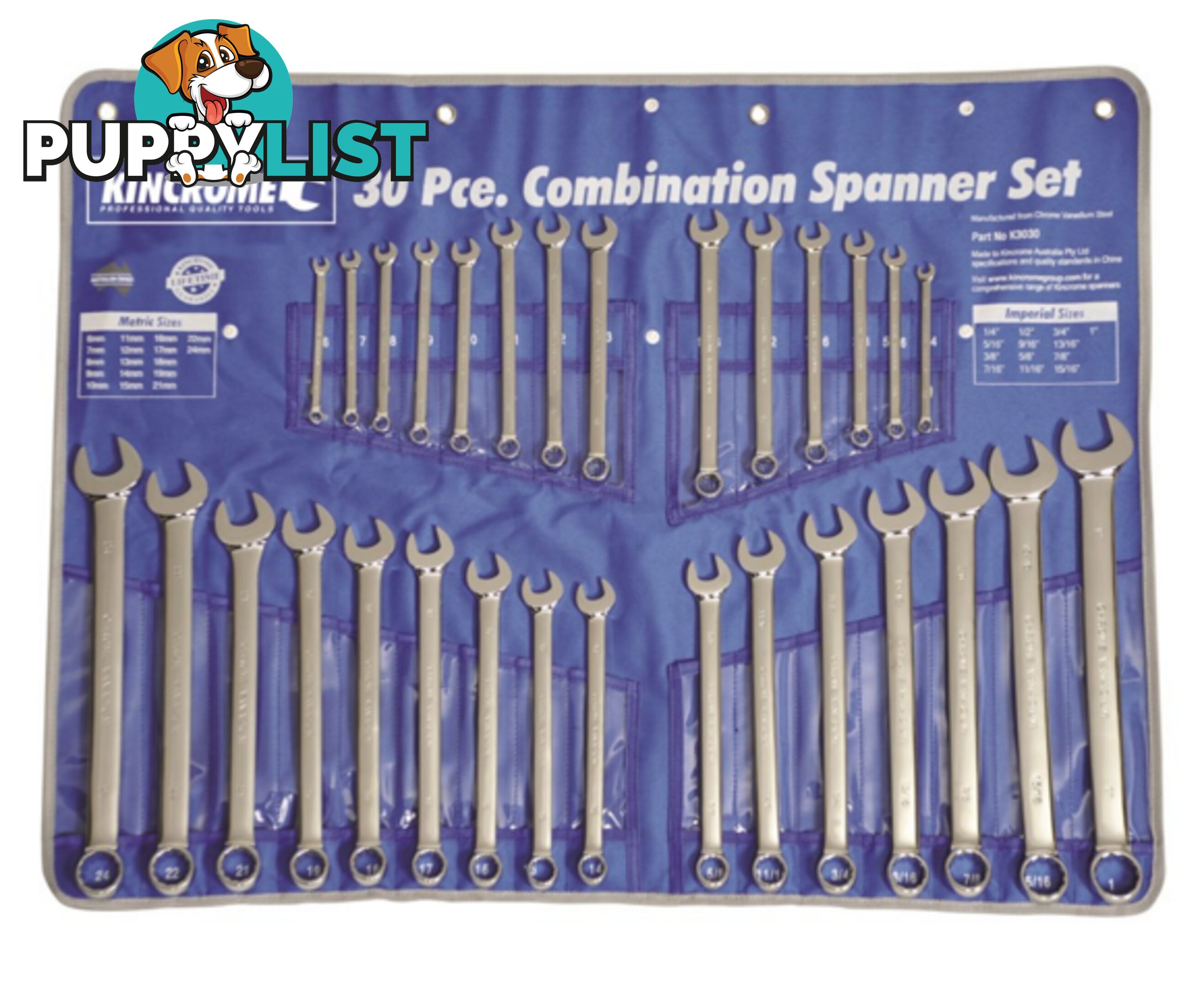 Combo Spanner Set 30 piece AF Metric 6-24mm Kincrome K3030