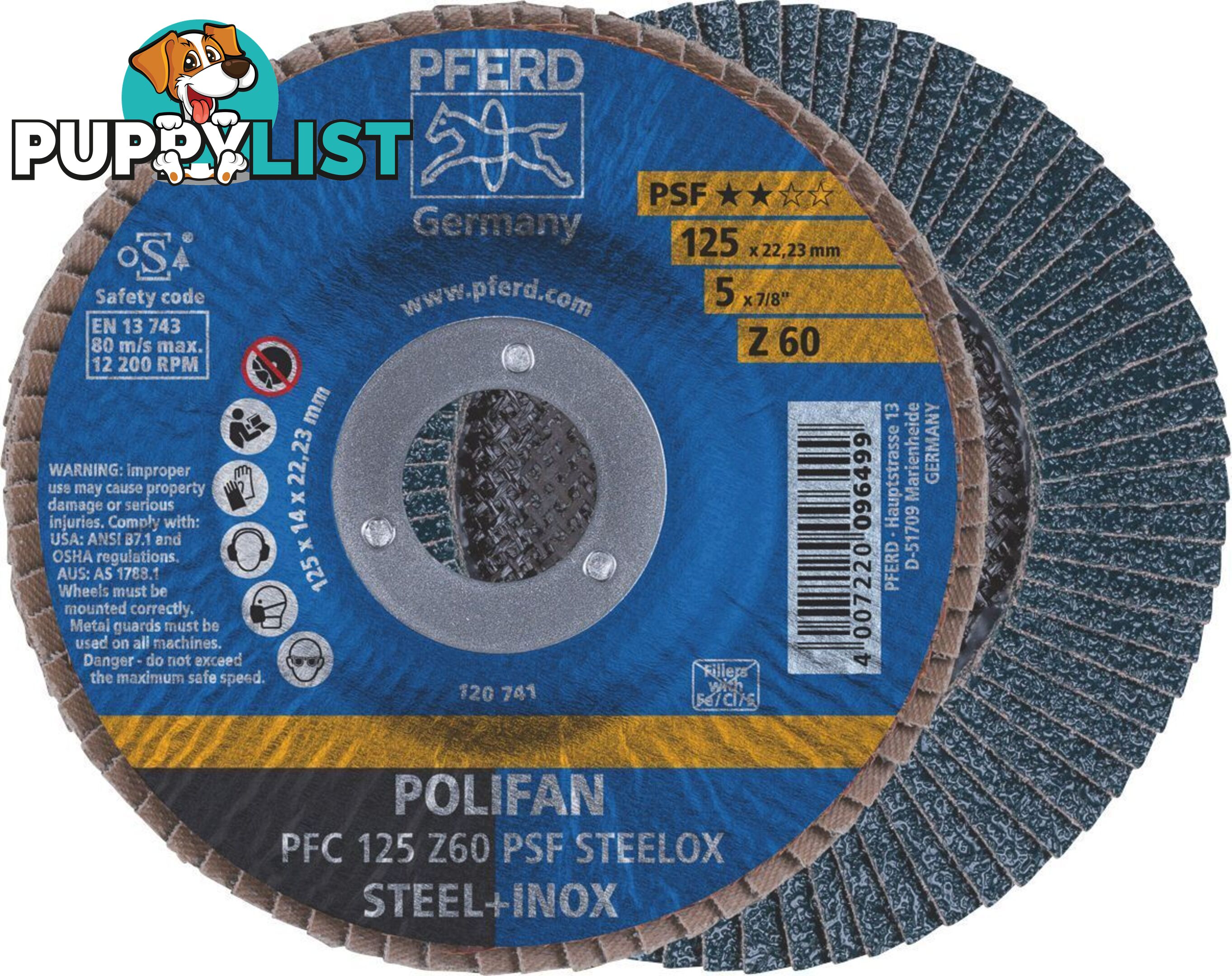 Polifan Flap Disc 125mm 5'' 60G GP Zirconia Inox 67766125 Pack of 10