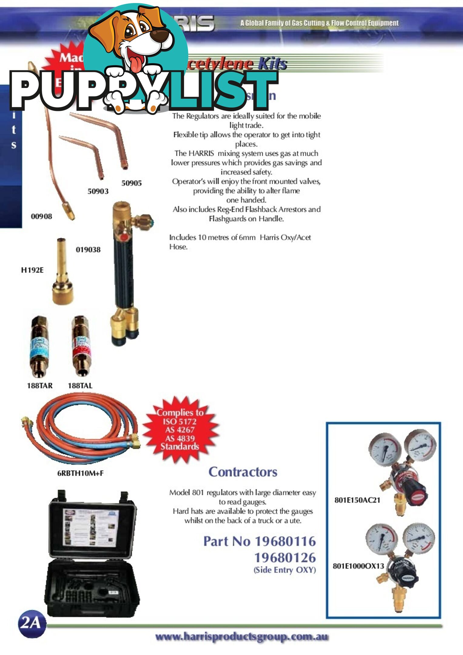 Contractors Oxy/Acet kit with side entry regulator Harris 19680126