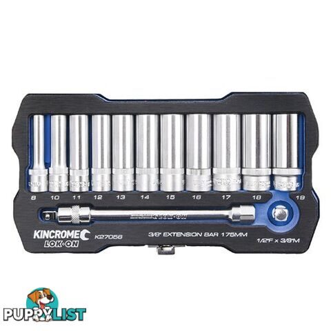 Lok-Onâ¢ Socket & Extension Set 13 Piece 3/8" Drive - Metric Kincrome K27056