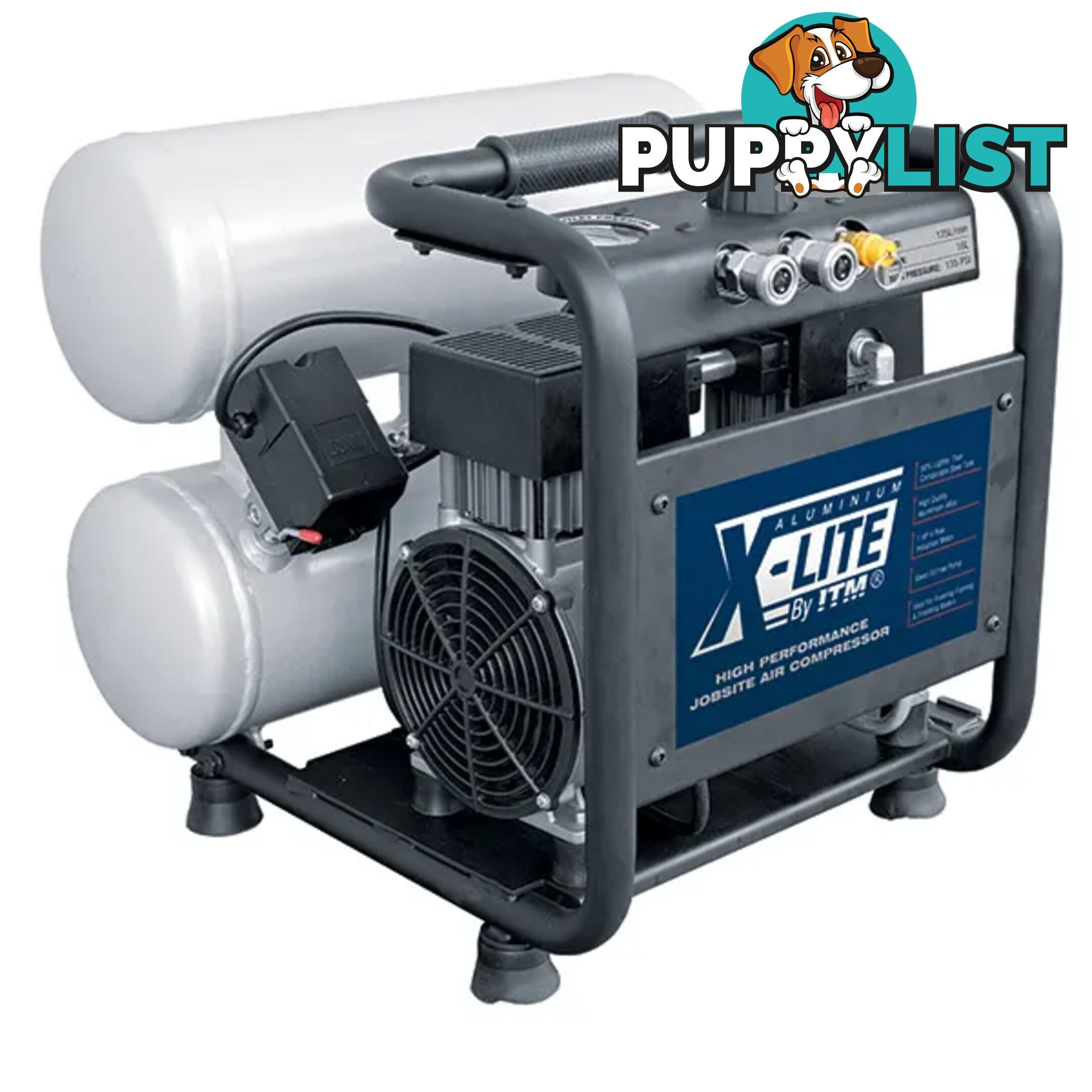 X-Lite Air Compressor Silent 2Hp Aluminium Twin Tank 16L Fad 125l/Min ITM TM350-20016