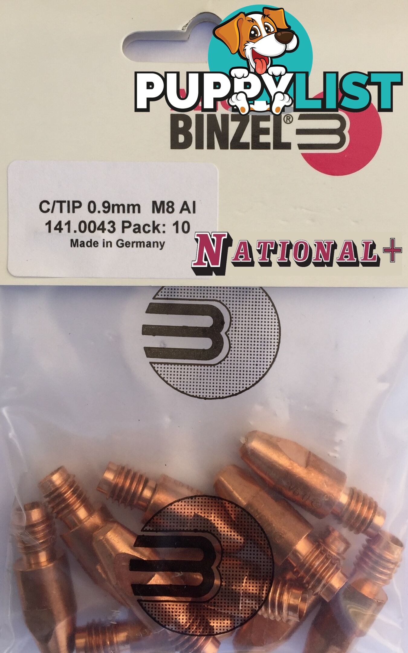 1.0mm Steel M8 10mm 30mm Binzel contact tip Pk:10 P140.0313