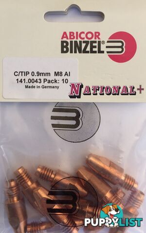 1.0mm Steel M8 10mm 30mm Binzel contact tip Pk:10 P140.0313