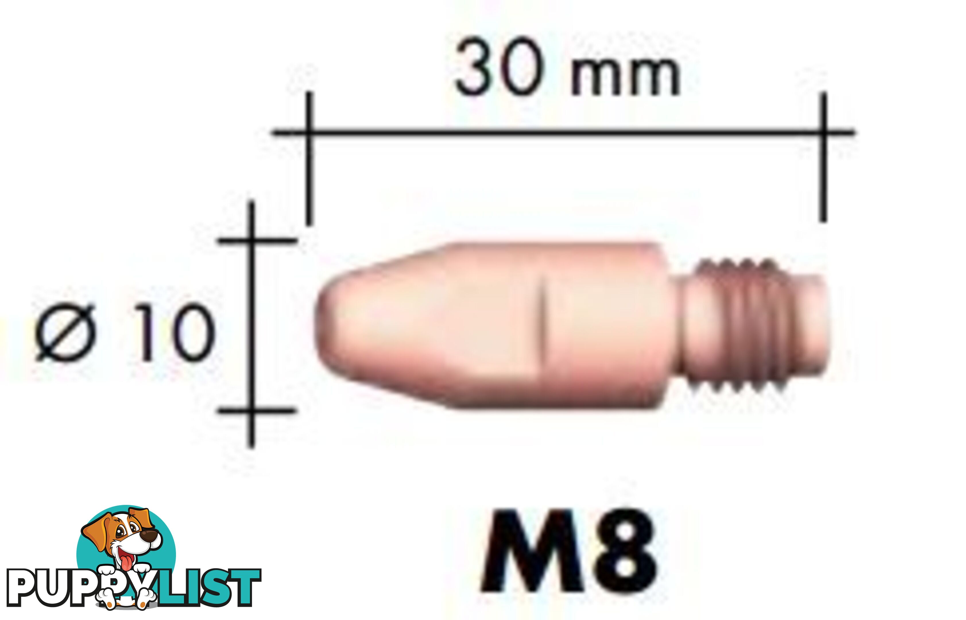 1.0mm Steel M8 10mm 30mm Binzel contact tip Pk:10 P140.0313