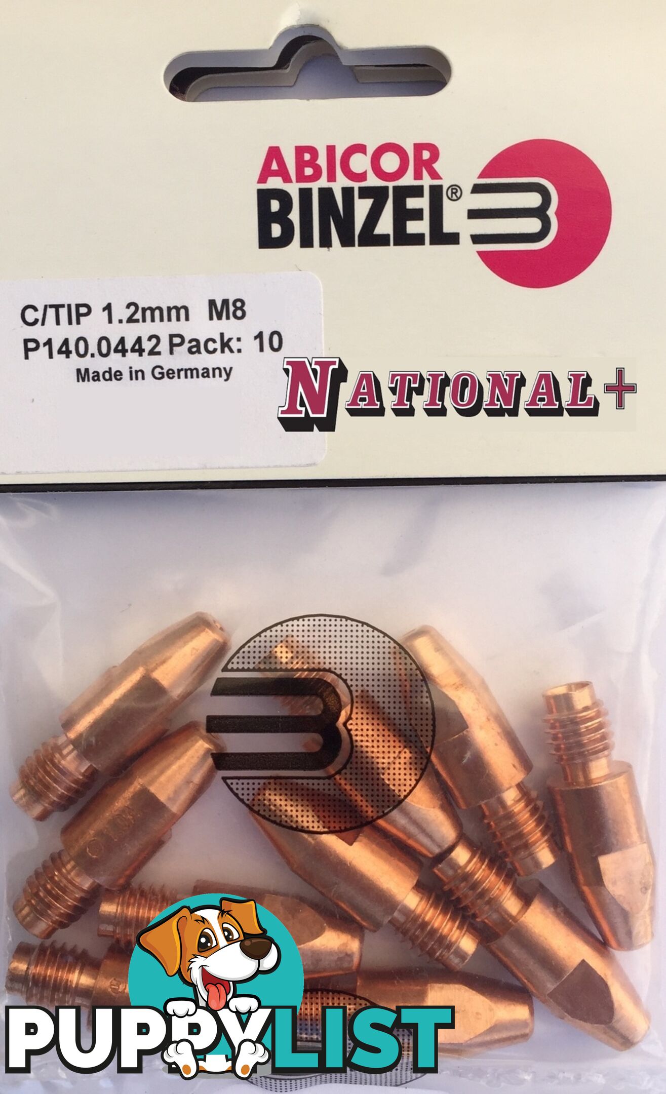 1.0mm Steel M8 10mm 30mm Binzel contact tip Pk:10 P140.0313