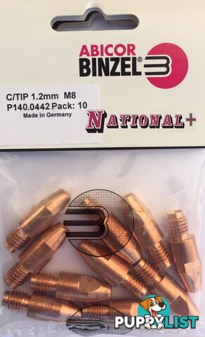 1.0mm Steel M8 10mm 30mm Binzel contact tip Pk:10 P140.0313