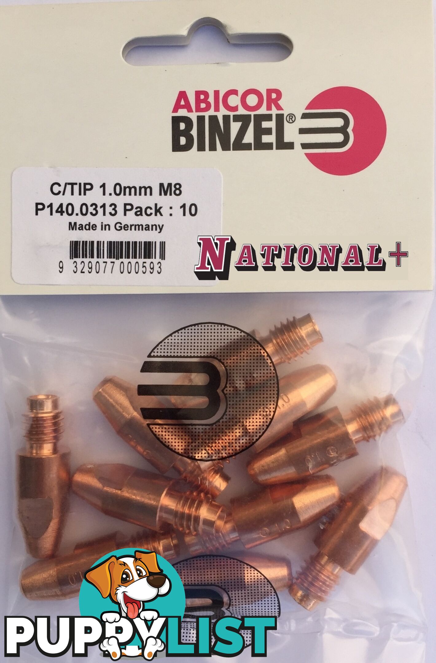 1.0mm Steel M8 10mm 30mm Binzel contact tip Pk:10 P140.0313