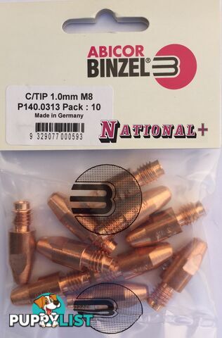 1.0mm Steel M8 10mm 30mm Binzel contact tip Pk:10 P140.0313