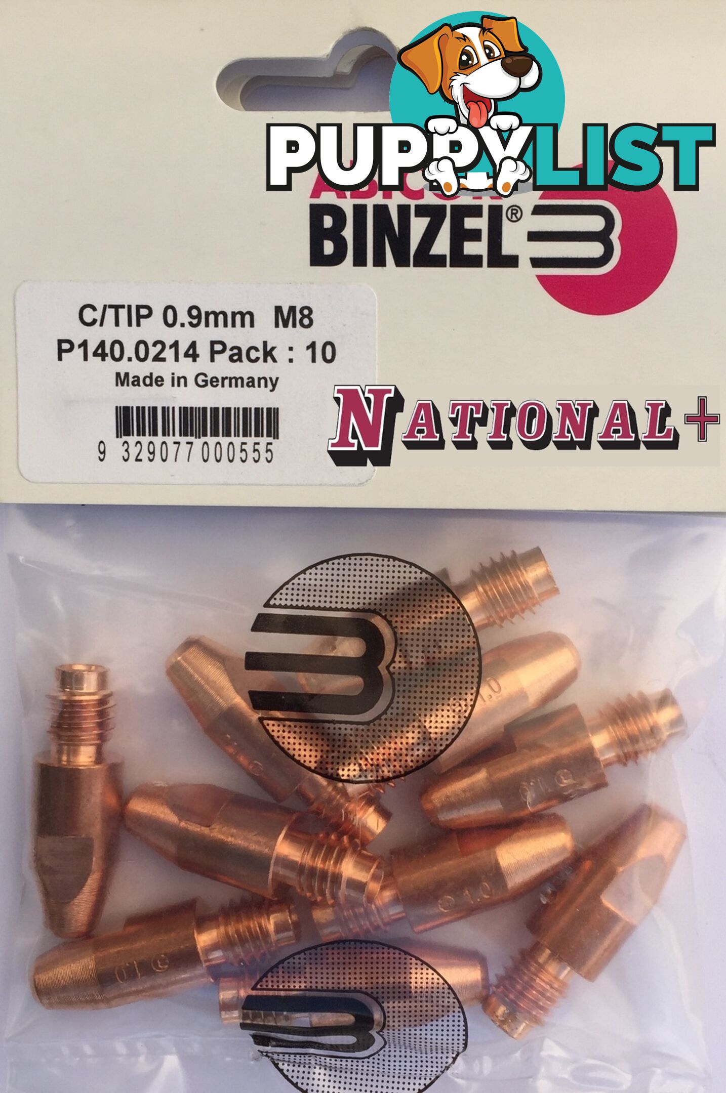 1.0mm Steel M8 10mm 30mm Binzel contact tip Pk:10 P140.0313