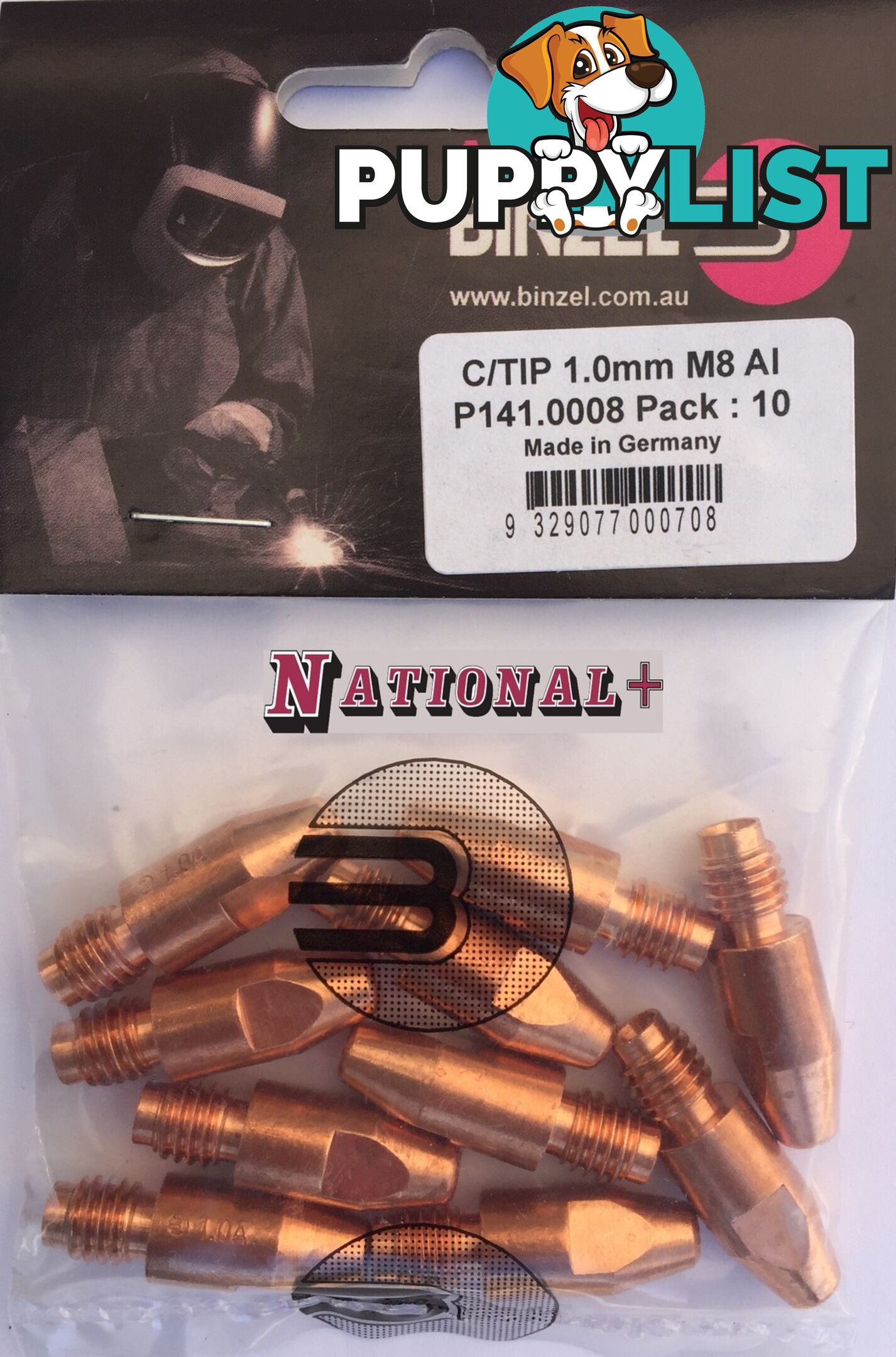 1.0mm Steel M8 10mm 30mm Binzel contact tip Pk:10 P140.0313