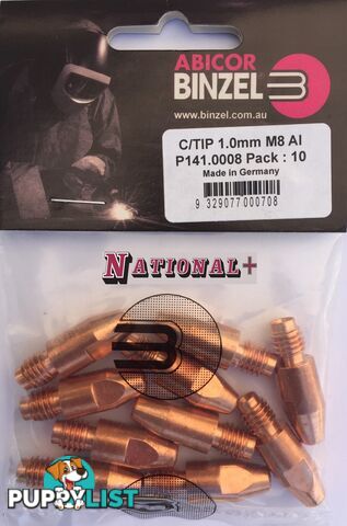 1.0mm Steel M8 10mm 30mm Binzel contact tip Pk:10 P140.0313