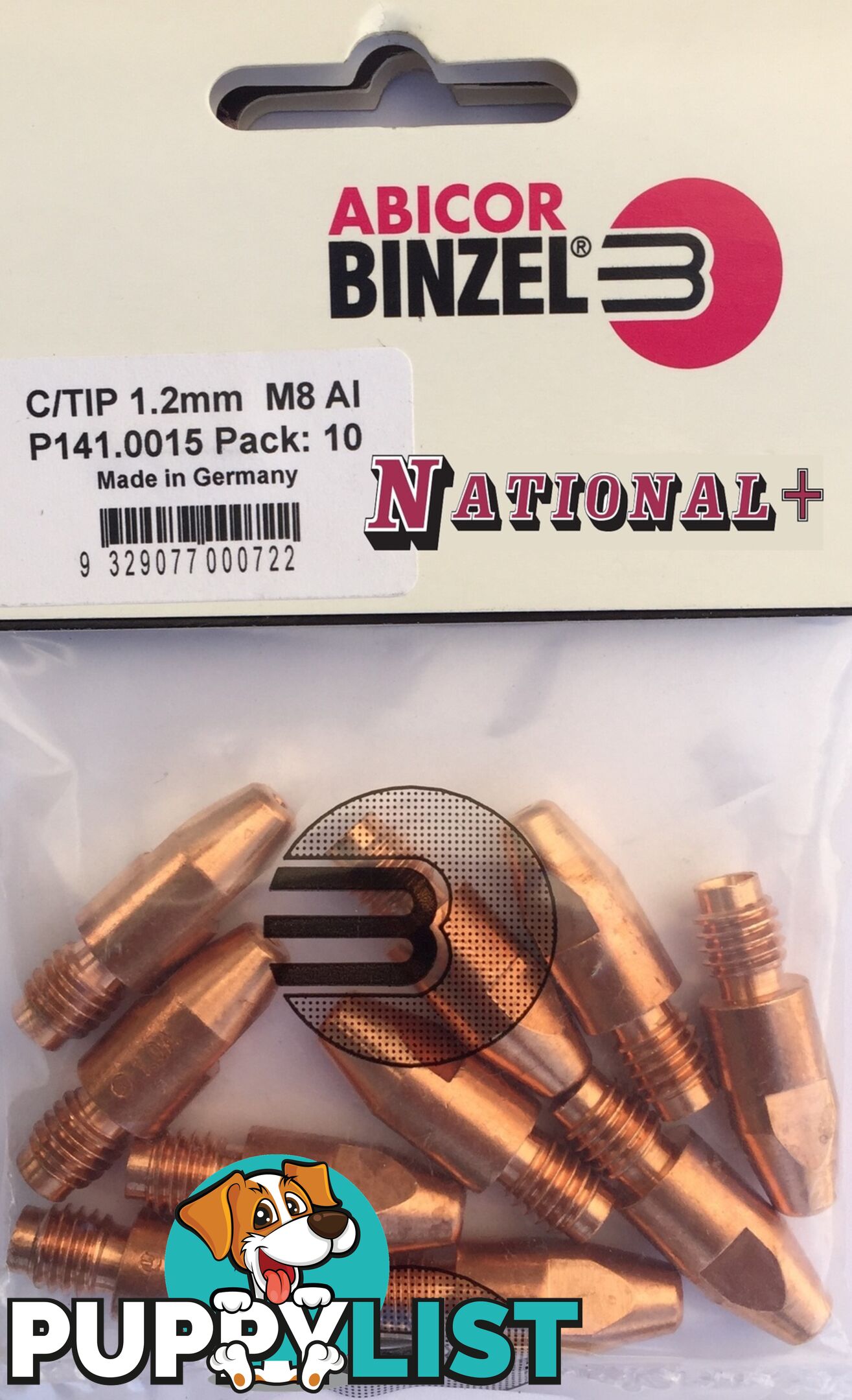 1.0mm Steel M8 10mm 30mm Binzel contact tip Pk:10 P140.0313