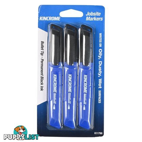 Permanent Marker Bullet Tip 3 Pack Black Kincrome K11790