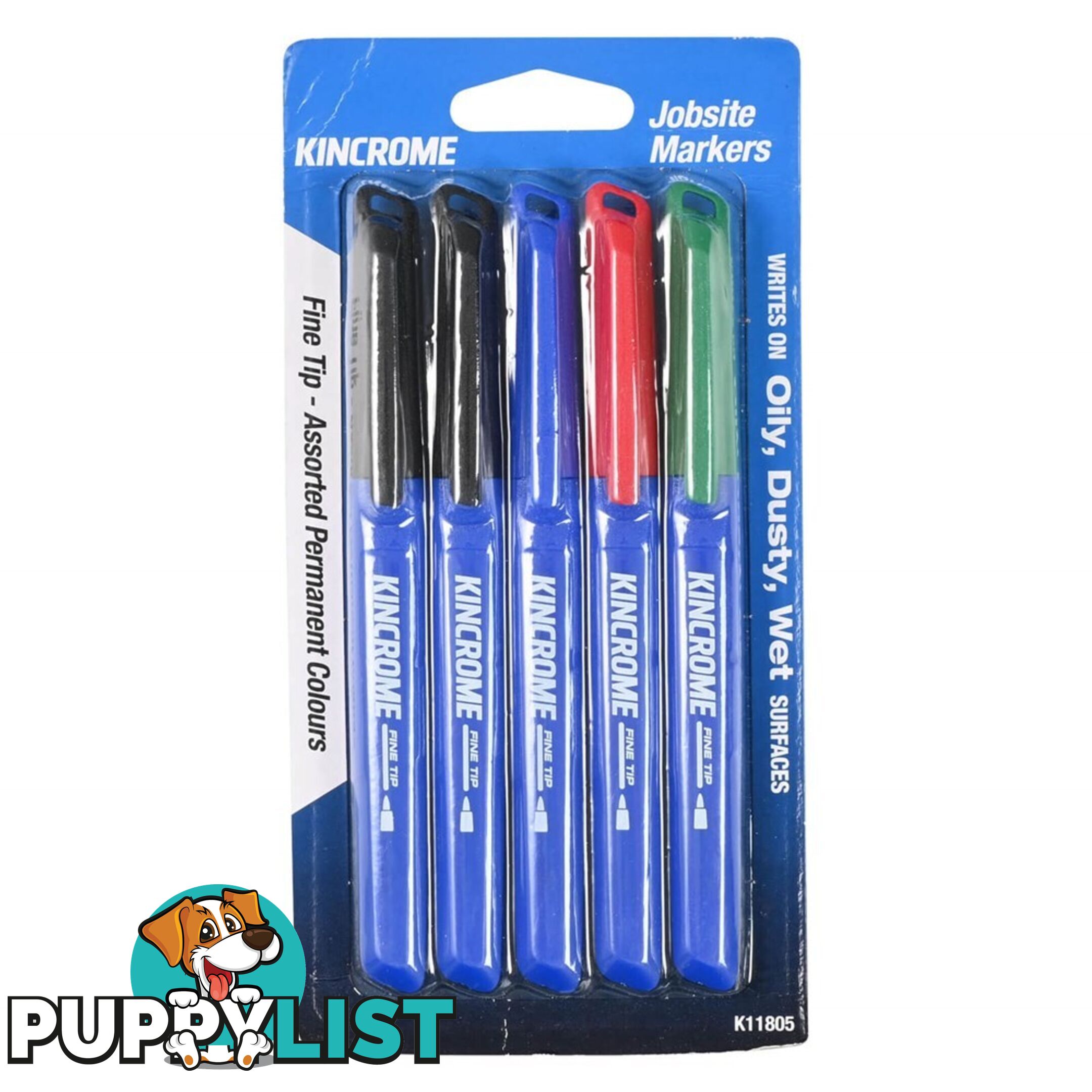 Permanent Fine Tip Marker 5 Pack Assorted Colours Kincrome K11805