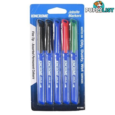 Permanent Fine Tip Marker 5 Pack Assorted Colours Kincrome K11805