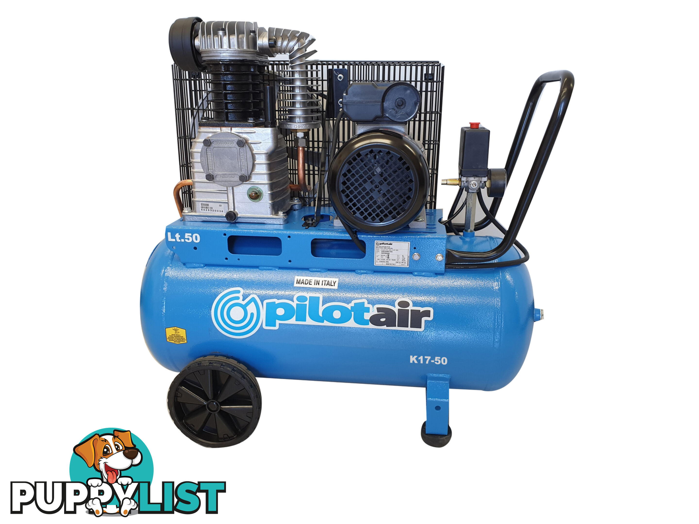 K17-50 Reciprocating Air Compressor Portable 3HP 240V, 50L Receiver Pilot K17-50