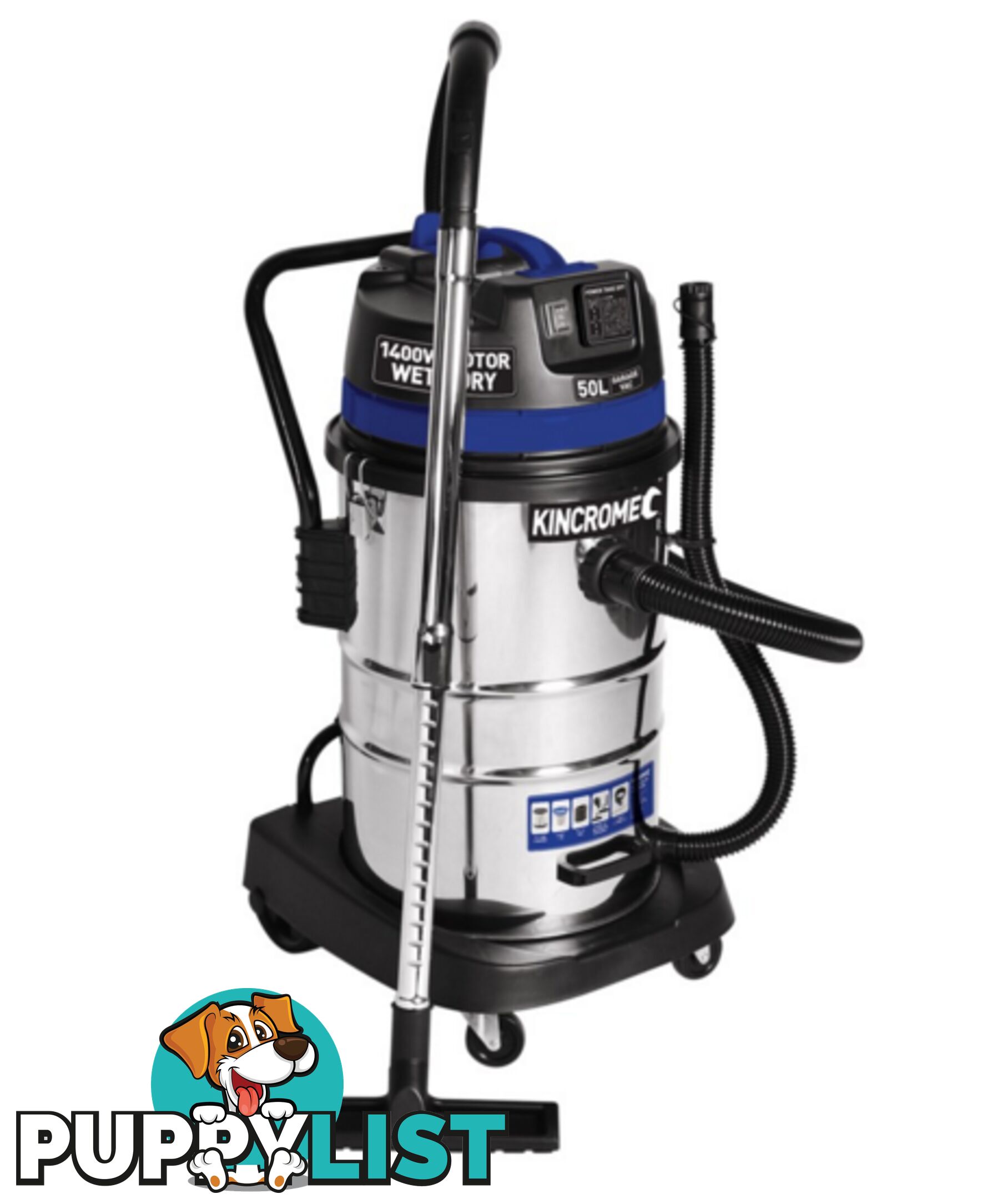 Wet and Dry Garage Vacuums 50L 1400W/240V Kincrome KP704