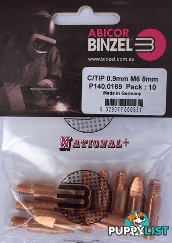 1.2mm Steel M6 8mm 28mm Binzel contact tip Pk:10 P140.0379