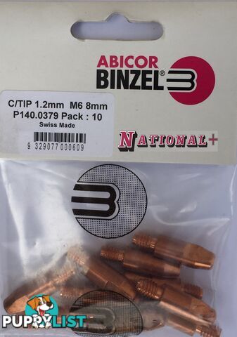 1.2mm Steel M6 8mm 28mm Binzel contact tip Pk:10 P140.0379