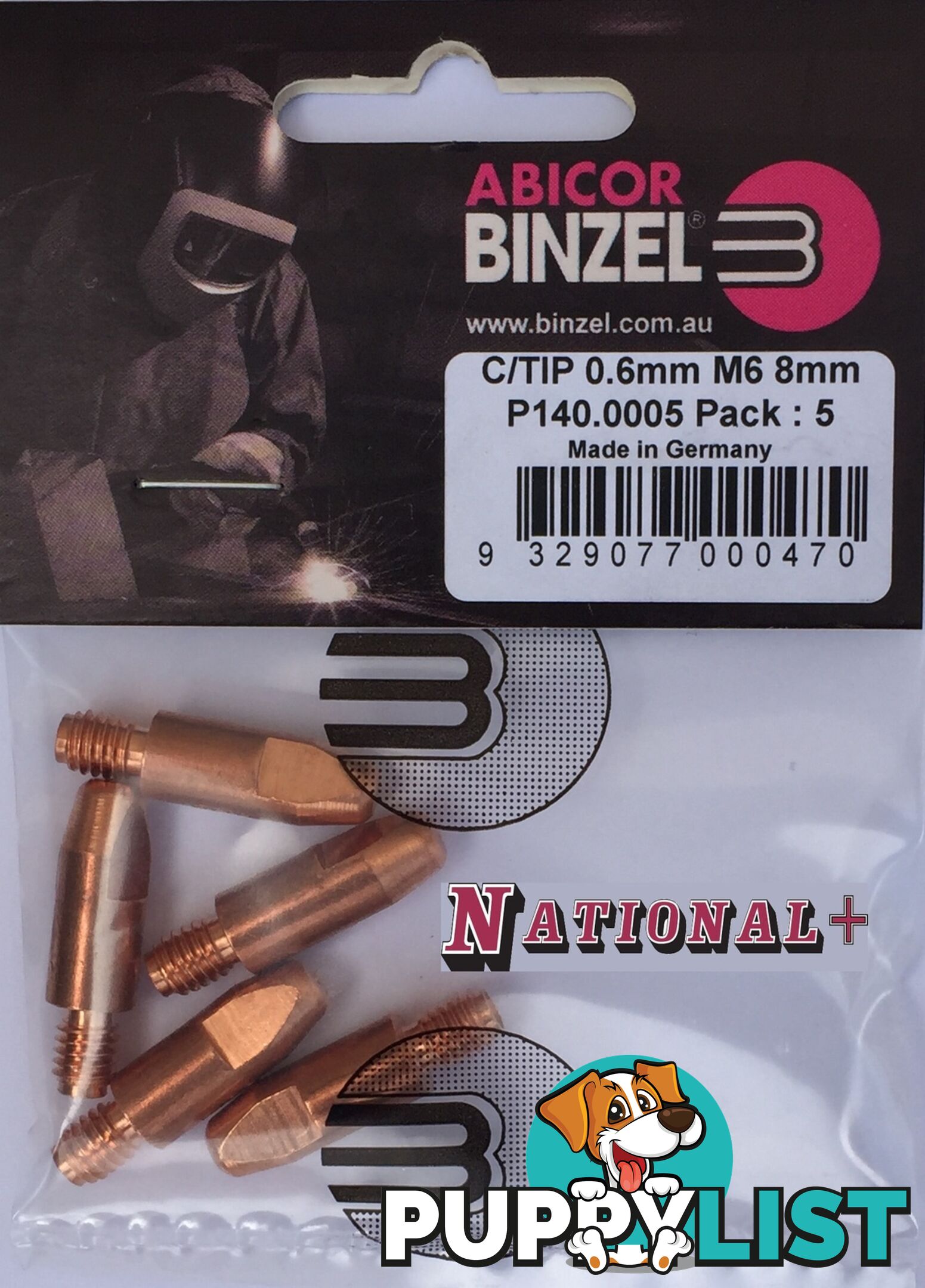 1.2mm Steel M6 8mm 28mm Binzel contact tip Pk:10 P140.0379