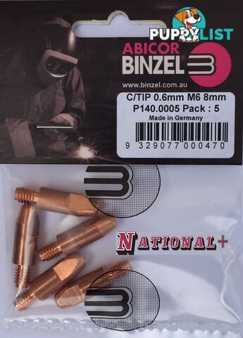 1.2mm Steel M6 8mm 28mm Binzel contact tip Pk:10 P140.0379